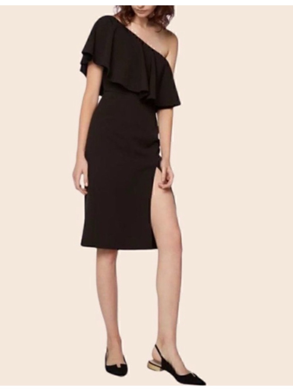 Fame and Partners Ruffle One Shoulder Midi Dress